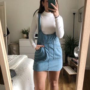 Light-wash overall mini dress